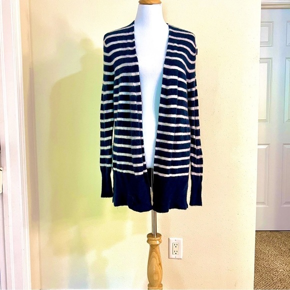 MADEWELL Cozy Walker Open Cardigan Wool Alpaca Navy White Stripe Sweater XXS - Picture 2 of 9